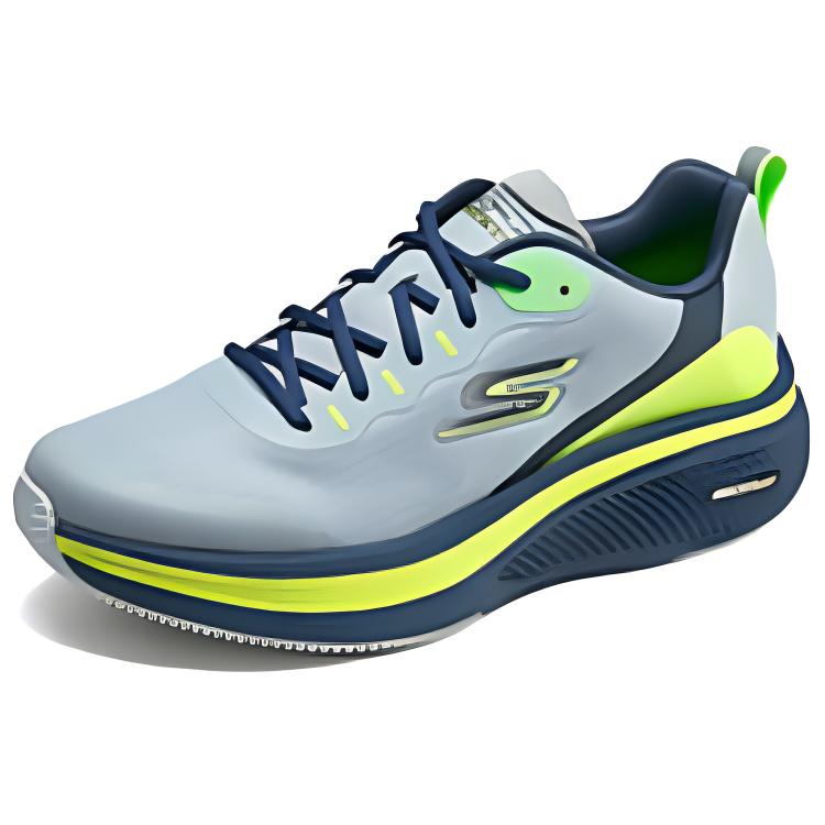Skechers Men Gray Blue Low Top Casual Running Shoes Lightweight Elastic Breathable Support Cushion Anti Roll 220851-GYNV