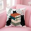 Подушка с принтом черных кошек с книгами, короткий плюш, мягкая, двусторонняя, для дивана, спальни, домашний декор, подарок