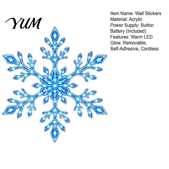 Non Marking Festive Window Stickers Christmas LED Snowflake Wall Stickers, Lighted Decor, Self-Adhesive Gift for Home Decor Winter Art with