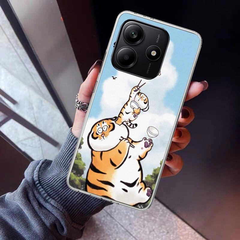 Cartoon Fat Tiger Phone Case For Xiaomi Redmi Note 10 11 12 13 14 15 Pro Plus 11S 12S 14S 11T 11E 10S Soft TPU Back Cover Redmi