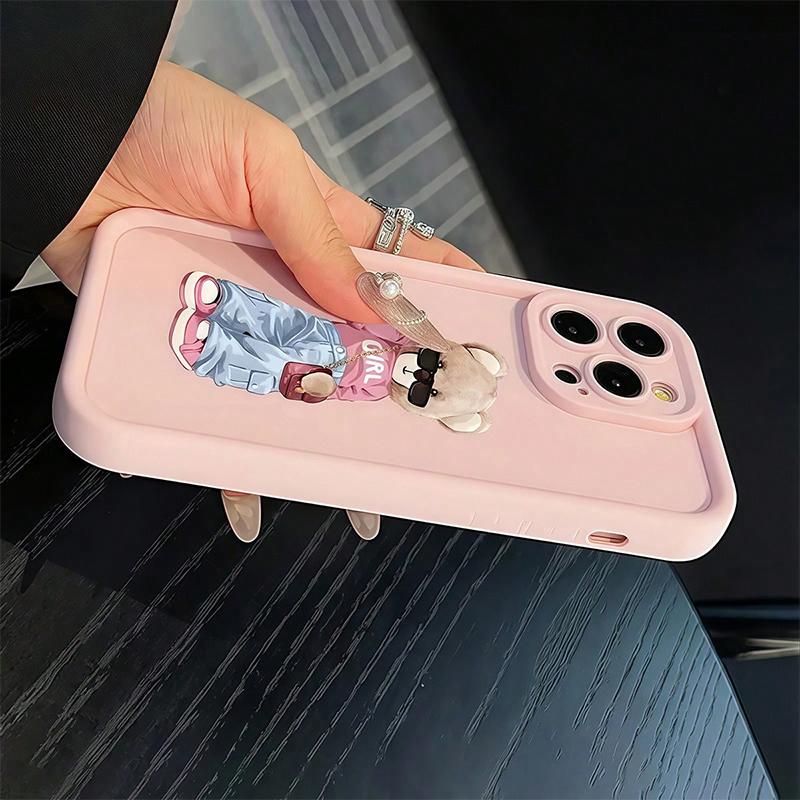 Для iPhone 17 16 15 14 13 12 11 Pro Max Чехол Милый и Стильный Розовый Медведь Дизайн Обложка Для iPhone XS Max XR X 7 8 Plus 16E Fundas