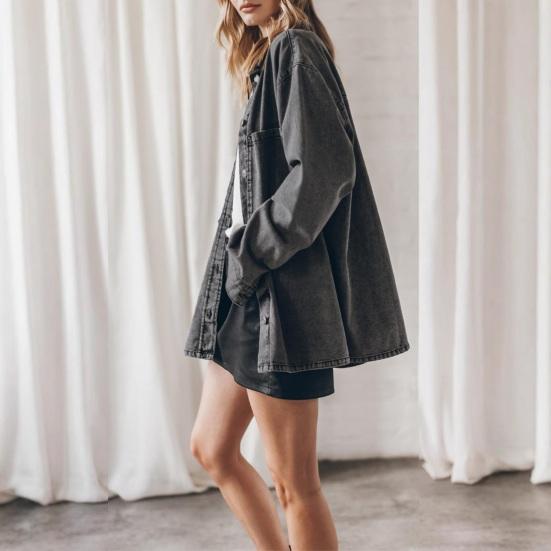 Женские джинсовые рубашки Оверсайз С длинным рукавом На пуговицах Куртка Повседневные джинсовые куртки Весенние Осенние наряды