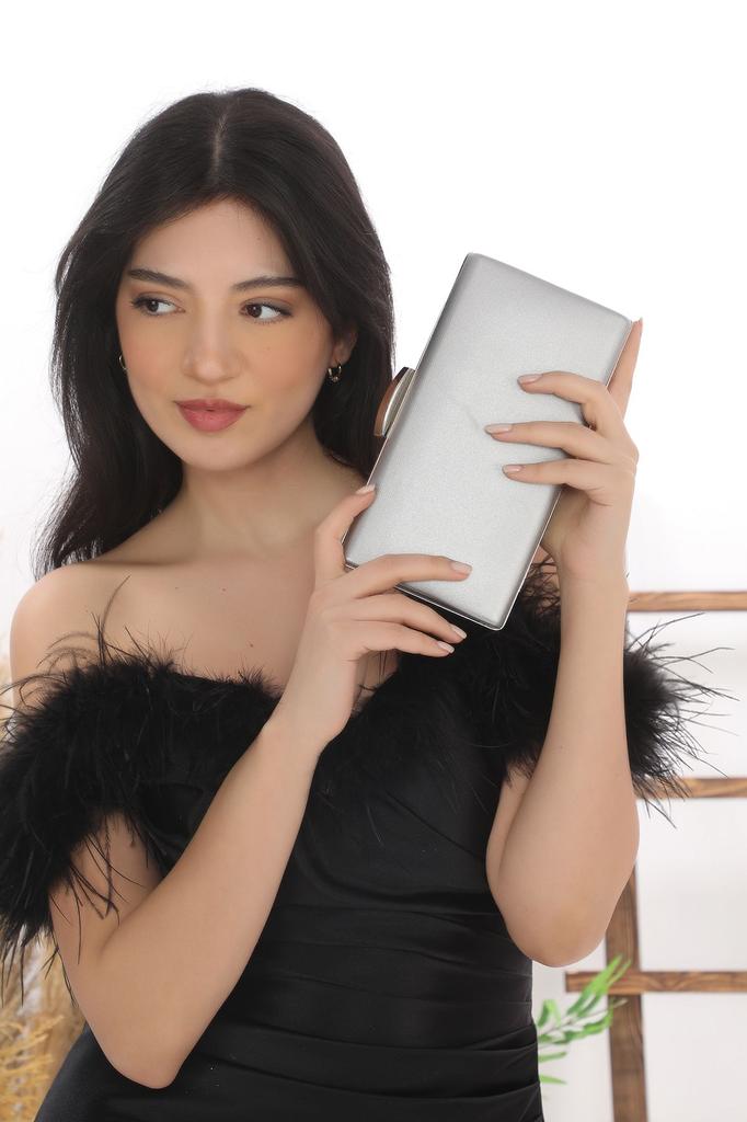 Women's Stylish and Useful Evening Dress Bag Women's Black Color Fabric Long Strap Reusable Evening Dress Portfolio Clutch Bag