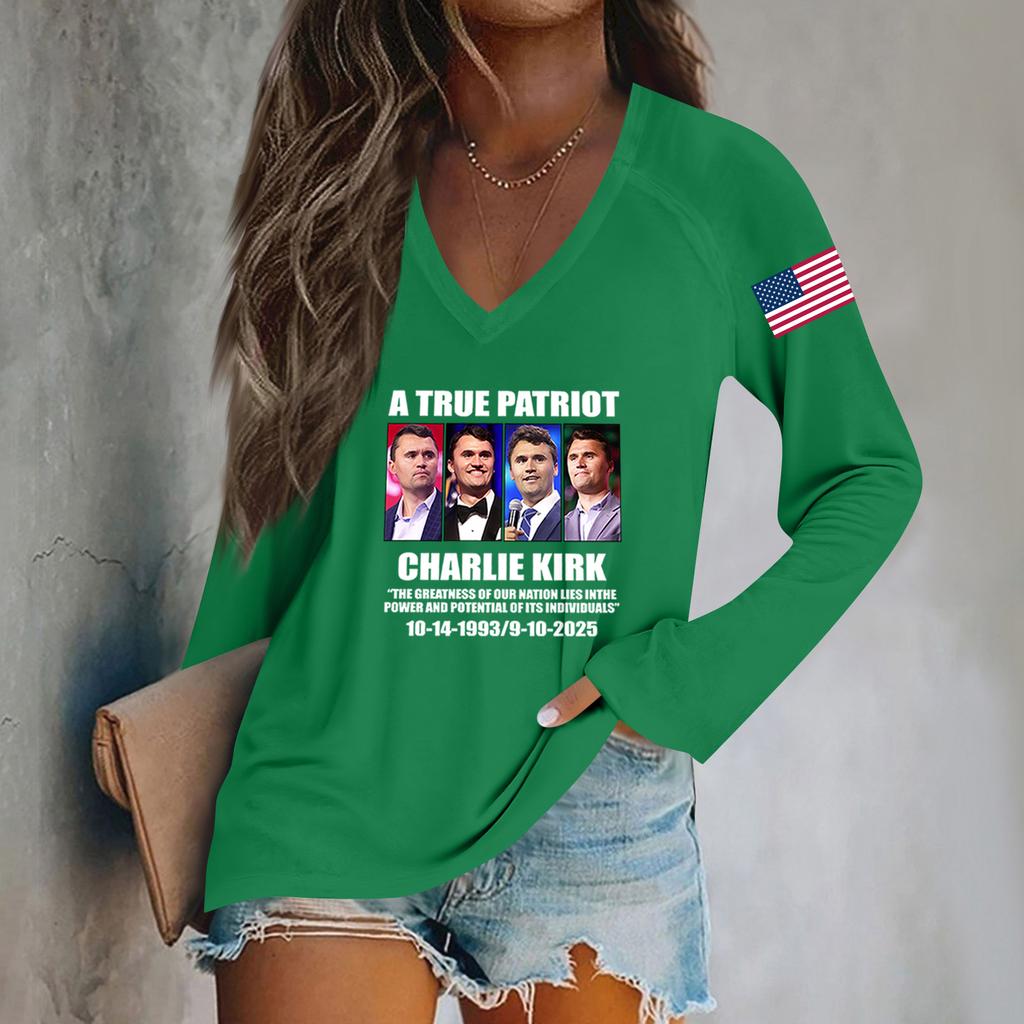 Women's Fashion Casual Long Sleeve Halloween Printed V-Neck Top