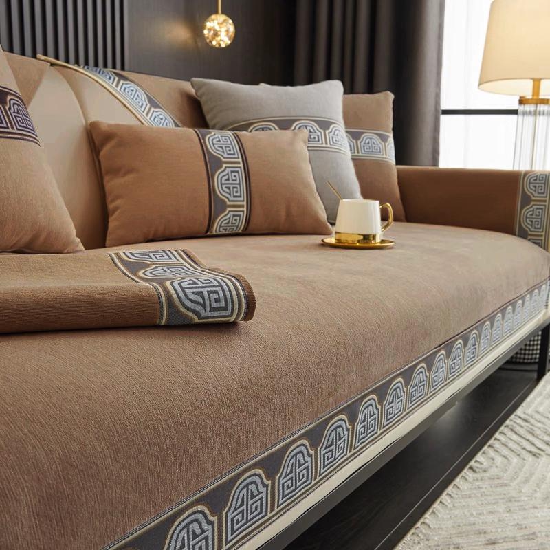 Ретро Кофейная Подушка для Дивана Новый Китайский Стиль Четыре Сезона Универсальная Накладка на Диван Шенилловое Полотенце для Спинки Дивана Чехол для Дивана Домашний Декор