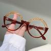 Chinese Style Retro Floral Print Anti Blue Light Eyeglasses Men Women Fashion Large Round Frame Leopard Eyeglasses