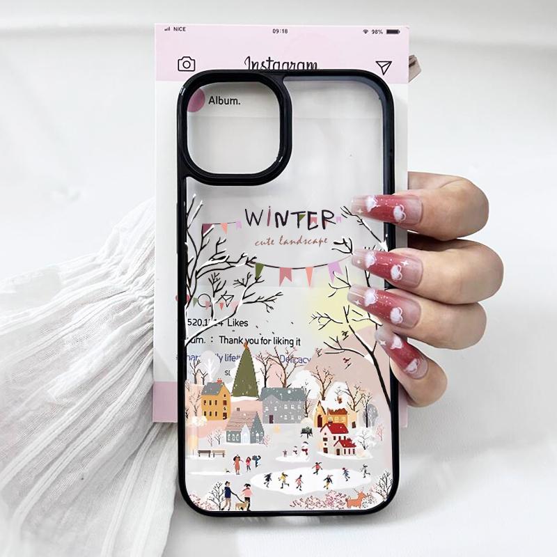Красивый зимний снежный чехол для телефона для IPhone 16 15 14 13 12 11 17 Pro Max Mini X 7 8 Plus Милый чехол Merry Christmas Прозрачный