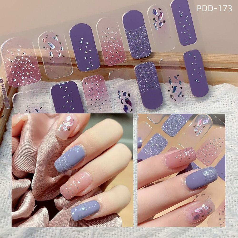 14Strips Nail Patch Semi Cured Gel Nail Polish Strips Nail Art Stickers DIY Nail Art Making