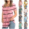 Women's Crew-Neck Short Sleeve Print Tops Hide Belly Tunic Shirts Dressy Casual Flowy Blouse