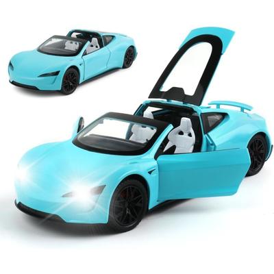1/24 Tesla Roadster, литая под давлением игрушечная машинка, литая под давлением модель автомобиля из сплава, транспортные средства с задним ходом и подсветкой, модель родстера, игрушечный автомобиль для детей, подарок на день рождения