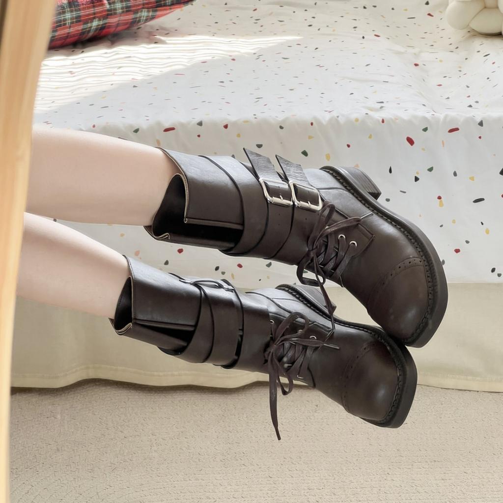 Британские ветровые локомотивы ботинки Мартина женские тонкие короткие ботинки 2025 новый осень и зима ретро толстый каблук толстая подошва ботинки средней высоты