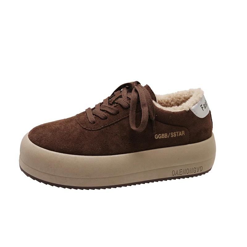 Модные зимние новые хлопковые туфли на толстой подошве, женская мода, замшевые, на шнуровке, противоскользящие, износостойкие, низкие