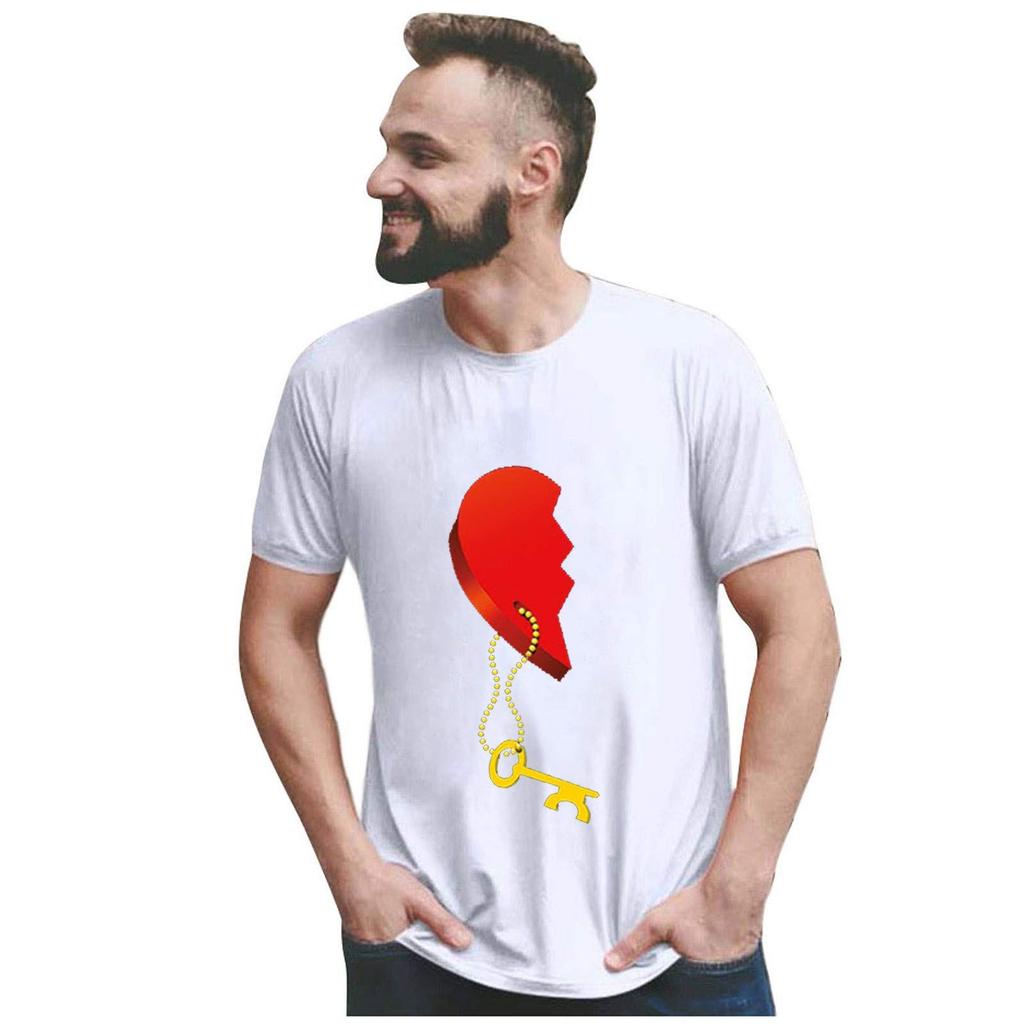 Men Women Valentine's Day Blouses Round Neck Letter Love Print Couples Shirts Tops