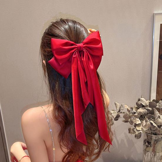 Нескользящий Плотный Элегантный Изысканный Пружинный Зажим Китайский Стиль Большой Бант Лента Декор Пружинная Заколка Аксессуары для Волос