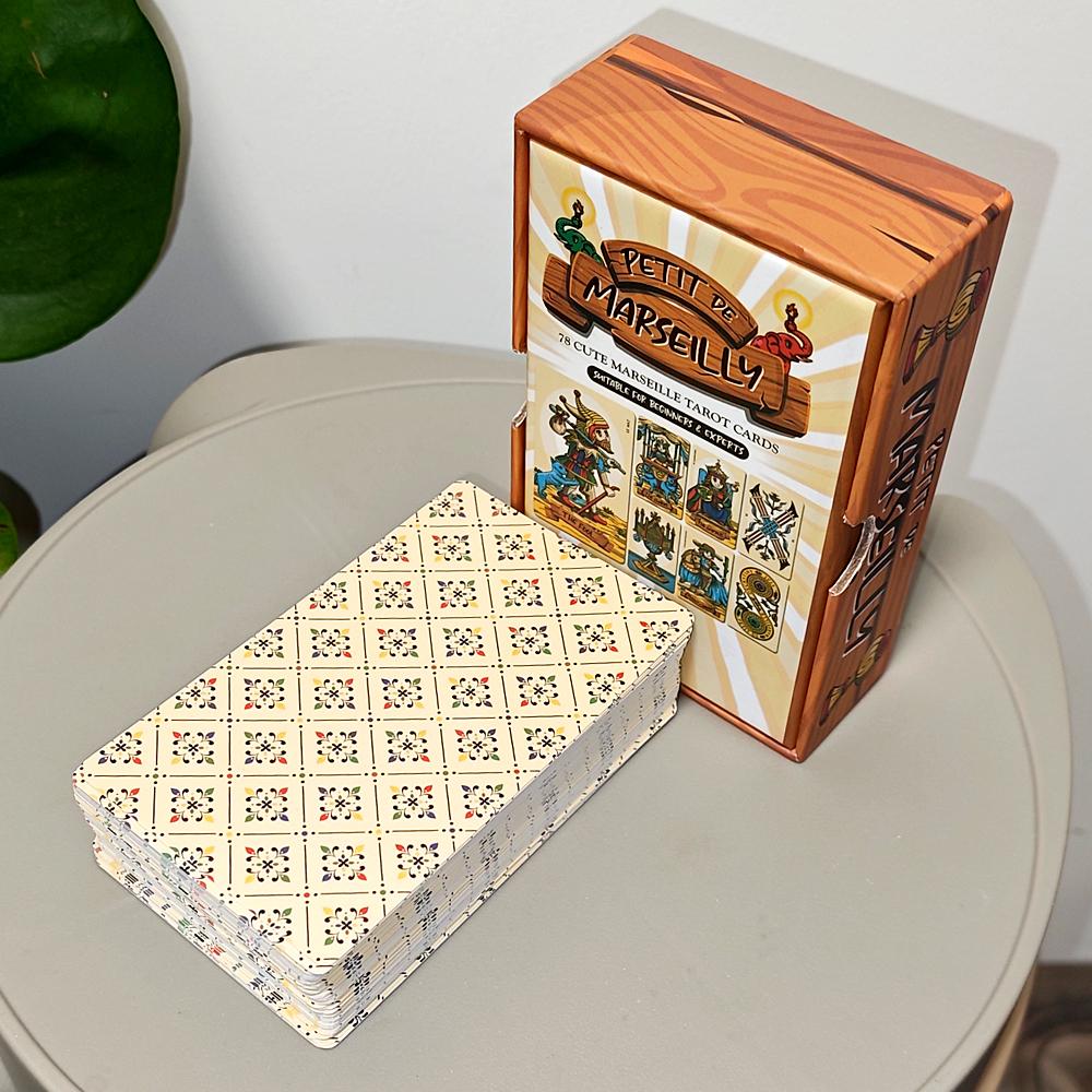 Petit De Marseilly Tarot Deck, 12*7cm 78 Pcs Cute Chibi Marseille Tarot Cards in Rigid Box Double-embossed Cardstock