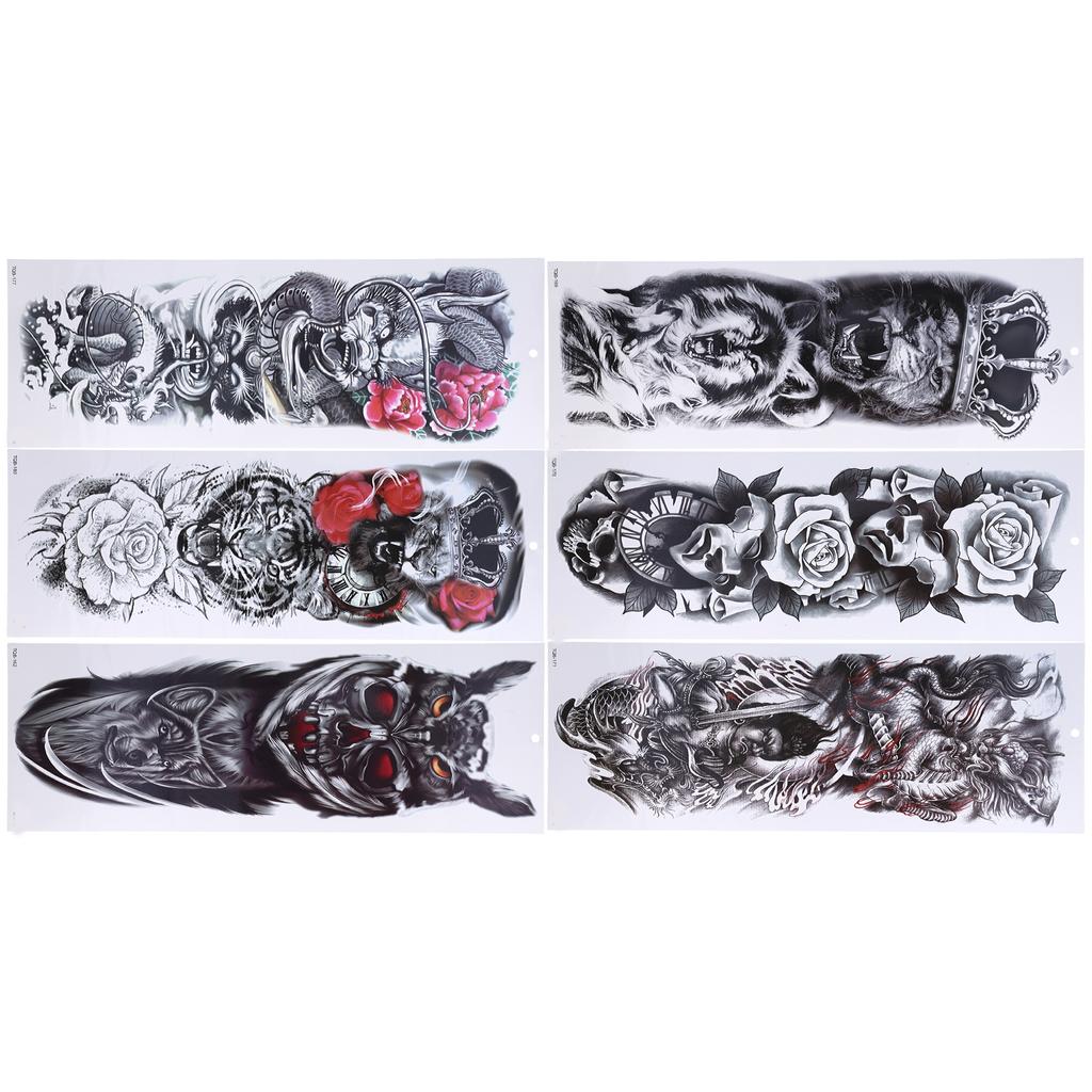 6 Sheets Full Arm Tattoo Sticker Men Women Waterproof Party Fashionable Temporary Tattoo Sticker