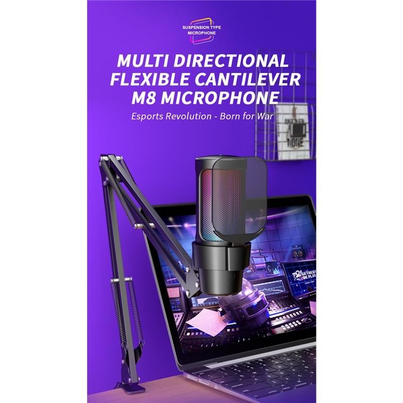 M8 Gaming Microphone, USB and RGB Live Streaming Professional Recording Condenser Gaming Microphone