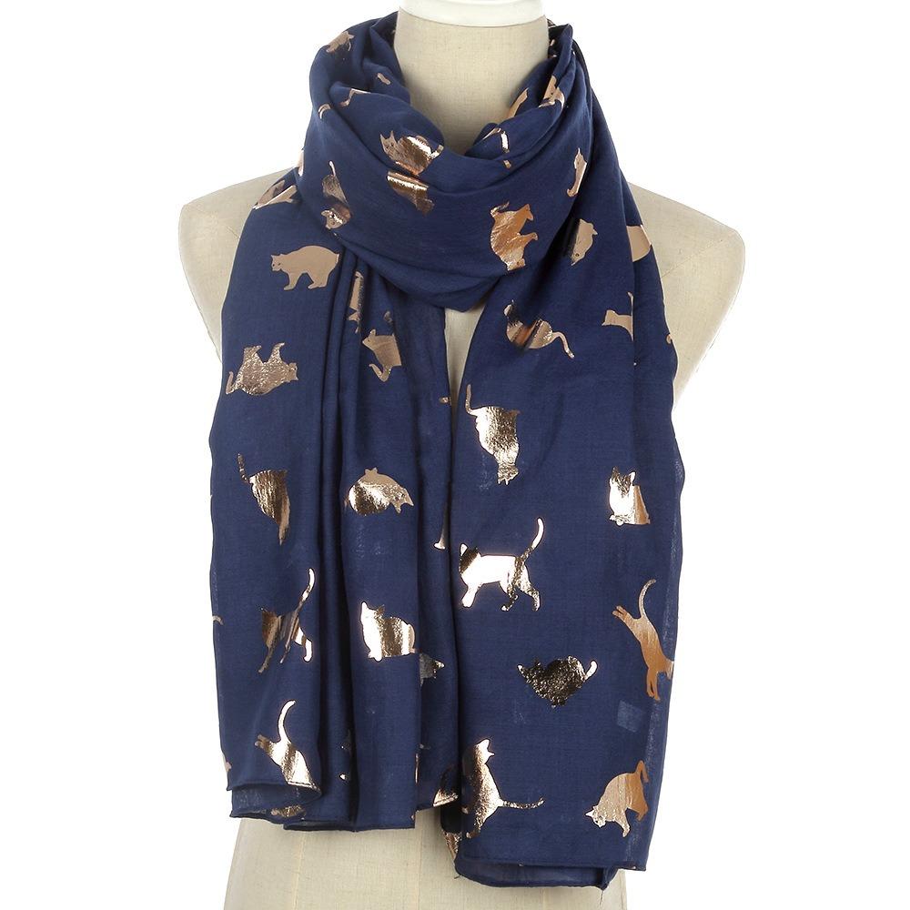 with Frayed Hem Cat Print Scarf Polyester Shawl Wrap Creative Gift Animal Scarf