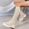 Thick Sole Knitted Long Boots for Women Fashion Elastic Socks Shoes Boots Knee High Round Toe Low Heels Botas De Mujer 2024