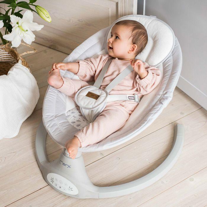 MoMi KENANI – Balancelle Bébé Électrique – Bluetooth – Télécommande – Moustiquaire – 5 Vitesses – Gris Clair