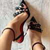 Sexy Pointed Toe Open Toe Thin High Heels Women Gem Metal Rivet Design Narrow Band High Heeled Sandals Luxury Party Dress Shoes