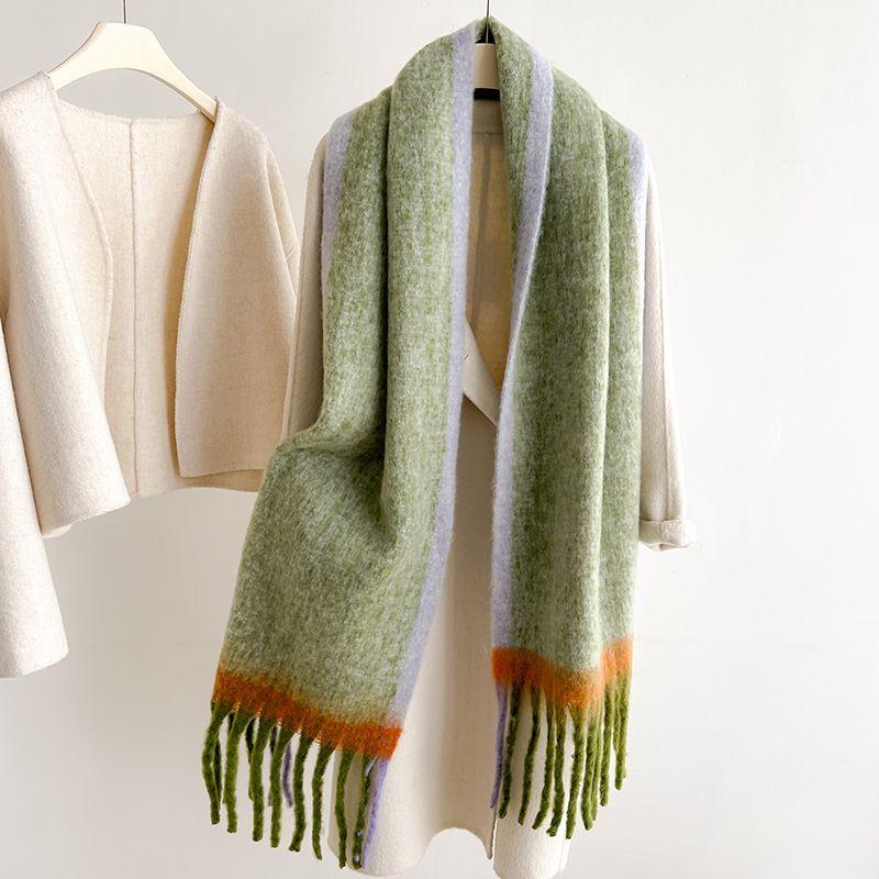 Winter Atmosphere High-End Solid Color Fringed Autumn Winter Warm Thickened Korean Style Scarf Shawl Neck Warmer