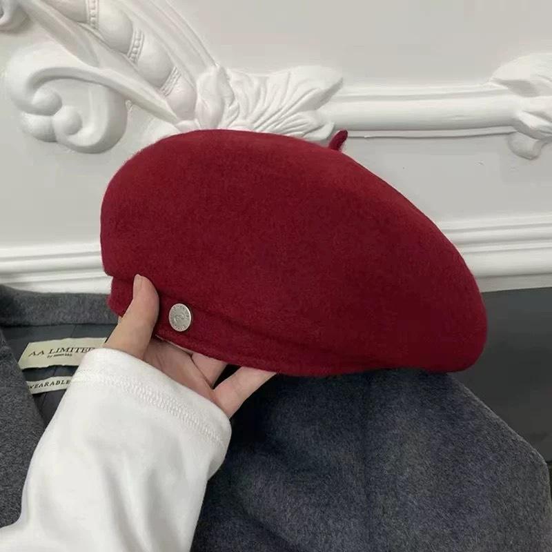 Белый шерстяной берет шерстяная шляпа осень и зима женская универсальная для маленького лица шляпа художника женская с высоким чувством