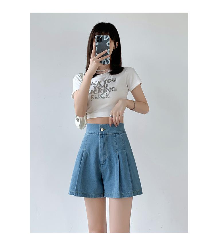 Women's Washed Denim Shorts, 2025 Summer Collection: Loose Wide-Leg Design, Elastic High Waist, Casual Fit.