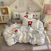INS Princess Style Bow Bedding Sets For Single Bed  Quilt Cover Bedclothes Decor Woman Girls Bedroom Duvet Cover 4pcs