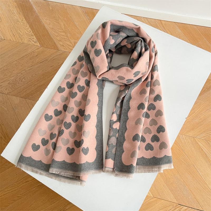 Cute Peach Heart Warm Imitation Cashmere Atmosphere Thickened Shawl Women Autumn and Winter Sweet Student Versatile Scarf Women