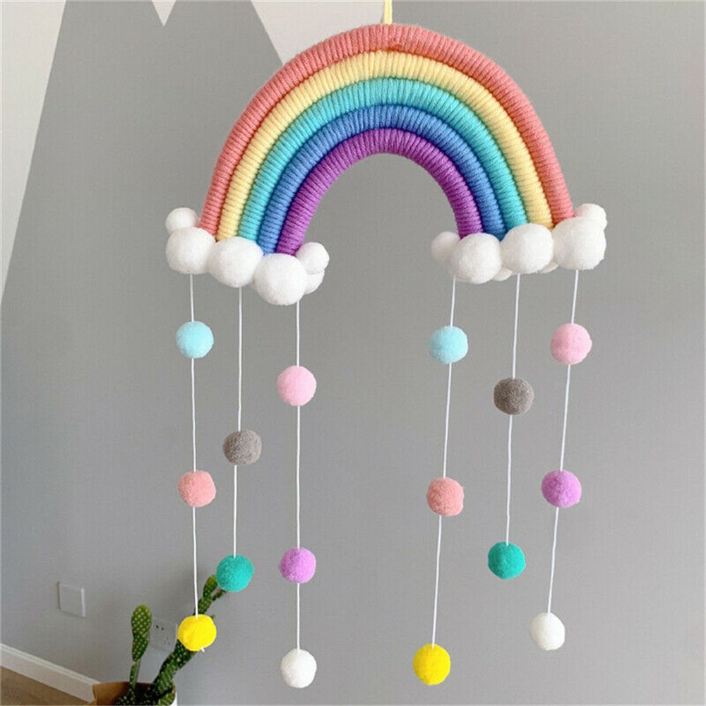 PomPom Wall Hanging Decor Macrame Room Decoration DIY Rainbow Clouds Tapestry Home