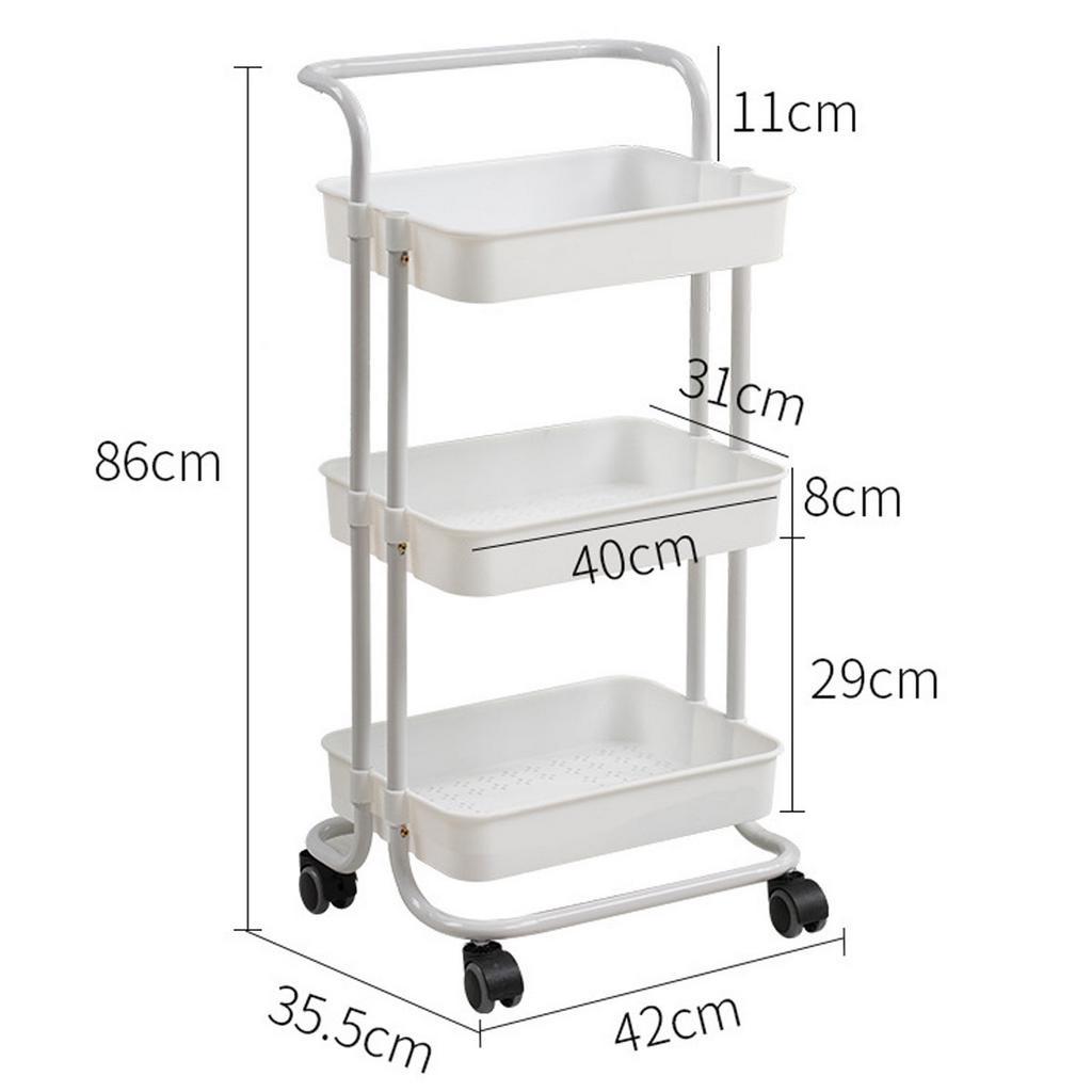 Storage Organizer Rack Movable Bathroom Kitchen Shelf Metal Rolling Trolley Cart Basket Stand Wheels Save Space Holder 3 Layer