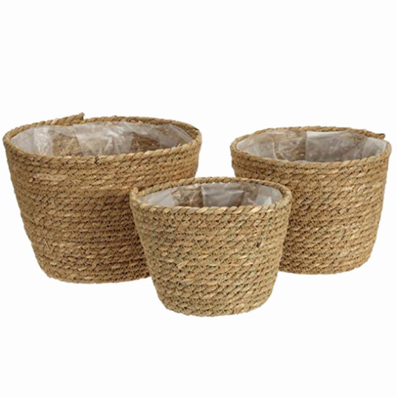 Nordic INS Straw Weaving Flower Plant Basket Grass Planter Indoor Outdoor Garden Pot Covert Container for Plantable Bonsai Decor