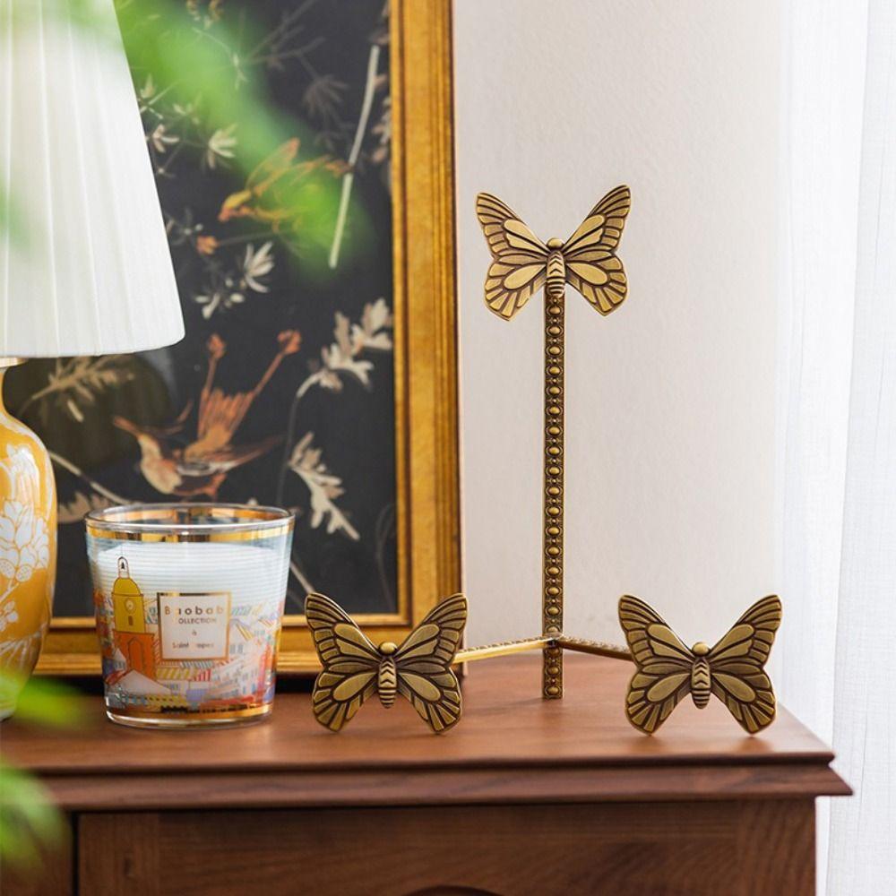 Vintage Design Butterfly Zinc Zinc Alloy Plate Stand Elegant Tabletop Display Stand Living Room Decor