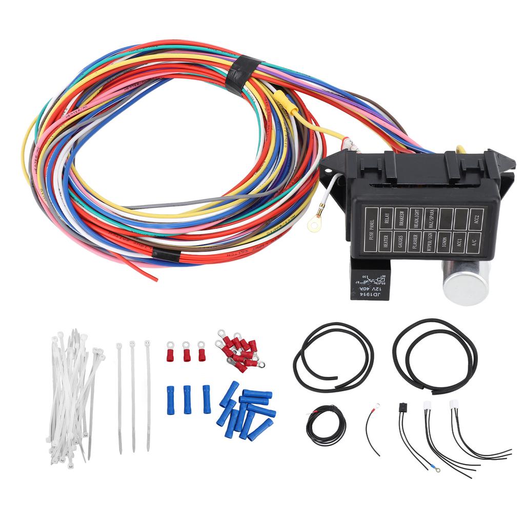 12 Circuit Wiring Harness Set Heat Resistant Fuse Panel Heater Relay Wire Harness for Rat Rods