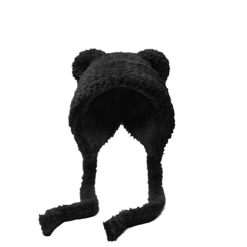 Зимняя шапка симпатичная утолщенная пушистая шапка с медвежьими ушками кошачьи ушки теплая на шнуровке теплая шапка