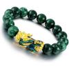 Feng Shui Bracelet, Green Jade Stone Beads Bracelet Unisex Feng Shui Pi Xiu Wristband Gold Wealth Pixiu Women Men Bracelets-Black Green