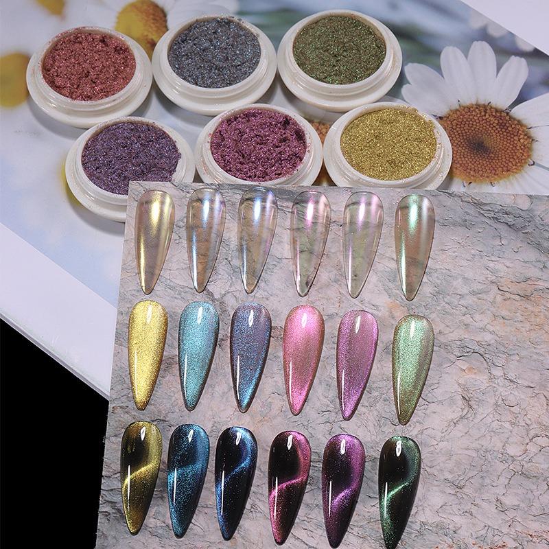 3D Кошачий глаз Магнитная пудра Хромированный Глиттер Хамелеон Блестящий Гель-лак Для втирания Пигментная пыль DIY Украшение для ногтей Блеск