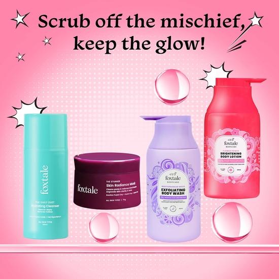 Foxtale Holi Aftercare Combo | Отшелушивающий гель для душа с 2% салициловой кислотой и цинком PCA для лечения акне на теле | Маска для сияния кожи с бразильской фиолетовой глиной