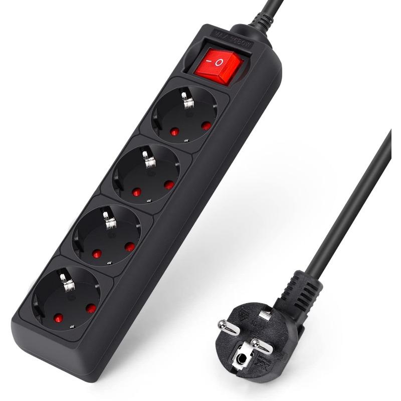 Power Strip with 3 Outlets Switch, Surge Protection, Table Socket, Child Safety Device, 3m Power Cable,Black