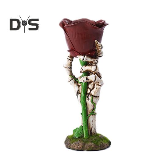 Skeleton Hand Rose Candle Holder Ghost Hand Holding Flower Resin Figurine Taper Pillar Candle Candlestick Table Centerpiece Decoration