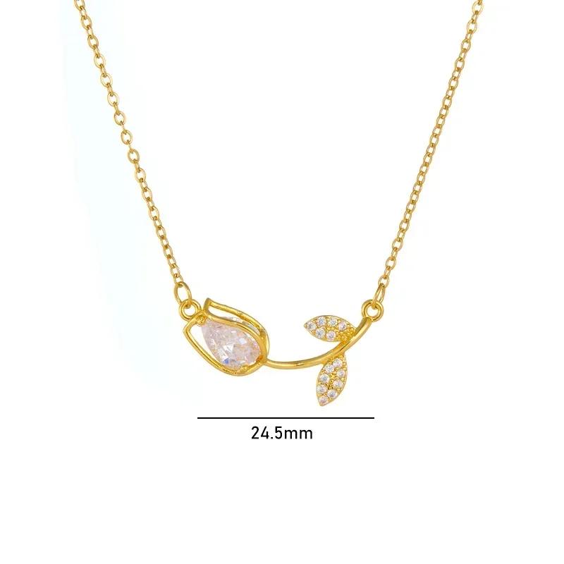Elegant Sweet Zircon Tulip Flower Pendant Necklaces for Women Girls Stainless Steel Chain Fashion Jewelry Gifts for Friend Lover