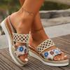 Fashion Hollow Out Weaving Wedge Sandals for Women 2025 Summer Print Platform Slippers Woman Thick Sole Non Slip Casual Sandalias Mujer