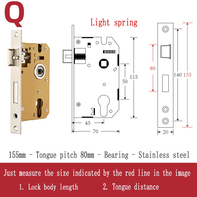 Stainless Steel Lock Body Lock Core Indoor Bedroom Lock Tongue Lock Universal Type Room Household Silent Wooden Door Lock