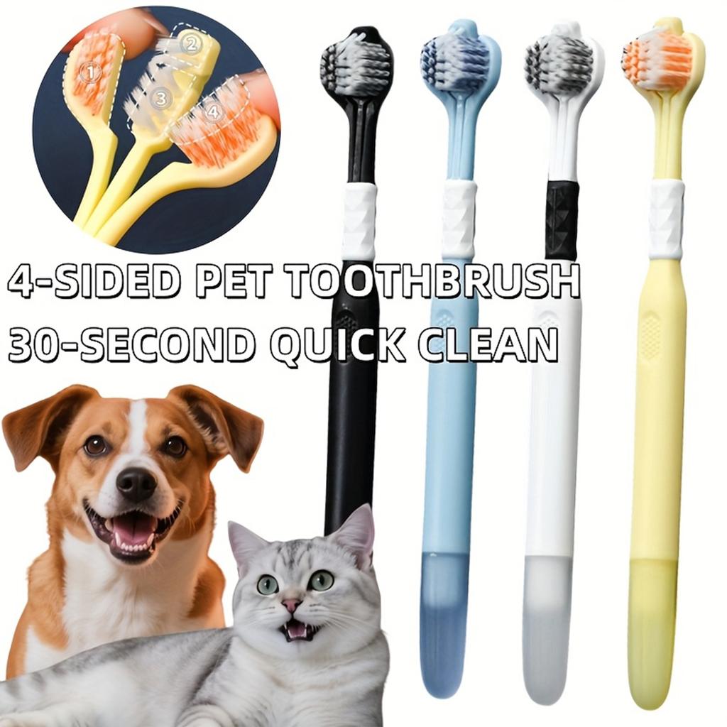 Pet Toothbrush 2-Pack with 4-Sided Tongue Cleaner for Cats and Dogs