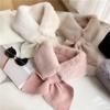Winter Wool Knitted Stitching Faux Rabbit Fur Collar Bow Cross Plush Scarf Women Thicken Windproof Neck Guard Warm Scarves