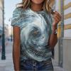 Women Summer T Shirt Trend Marbling Print Retro Fashion Short Sleeve Tees Casual   Printed  Tops
