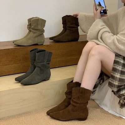 Мягкая кожаная версия! Ретро низкокаблучные остроносые ковбойские ботинки-трубы женские осенне-зимние новые ботинки Мартин универсальные тонкие ботинки