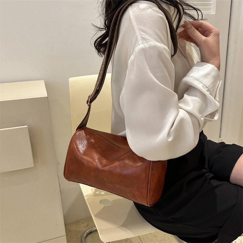 Vintage PU Leather Boston Crossbody Bag Women Small Handbag and Purse Fashion Designer Female Casual Travel Pillow Shoulder Bag