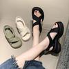 Soft Leather Sandals Women's 2025 Summer New Muffin Platform Small Beach Shoes Design Feeling with Skirt Roman Shoes